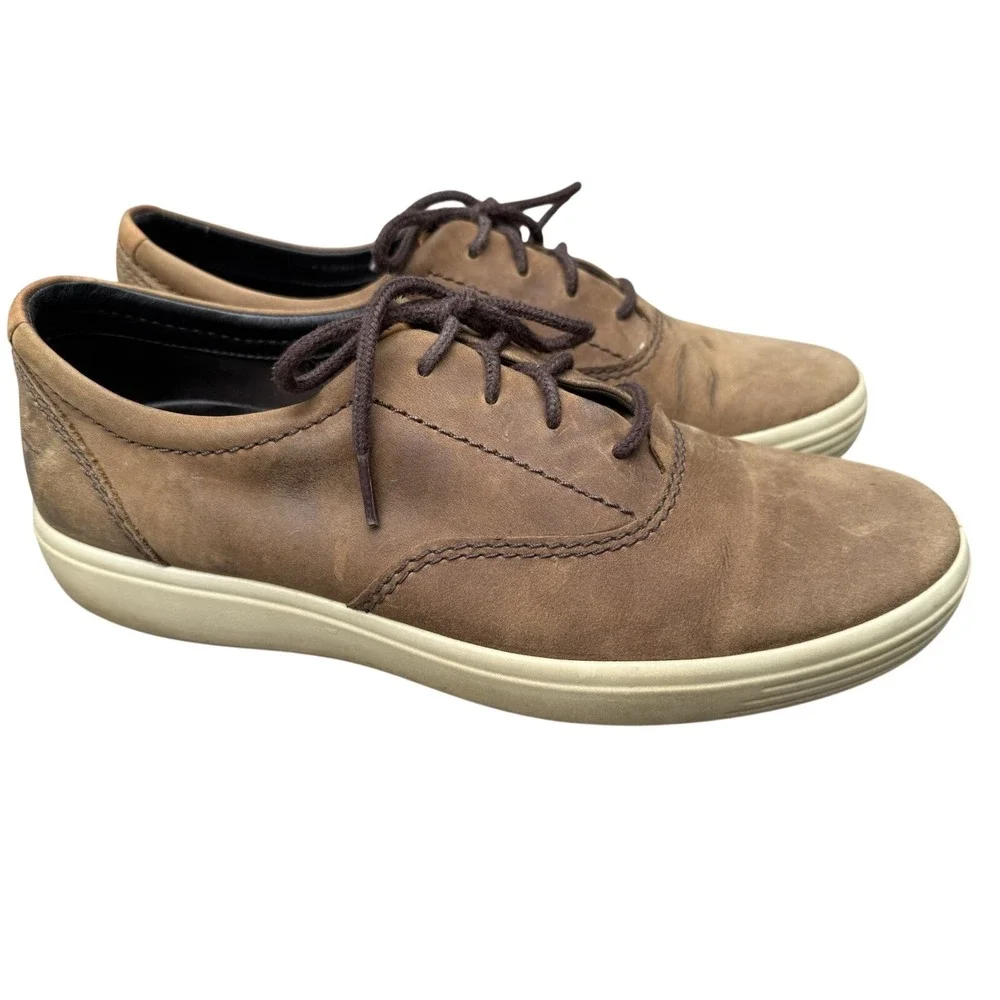Ecco 42 Casual Sneakers Shoes Brown Nubuck Leather Men 8 Low Top Comfort Walking